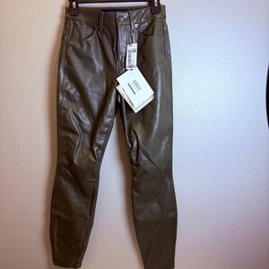Veronica Beard Pants Size 25 Olive Vegan Leather Trousers Faux Leather